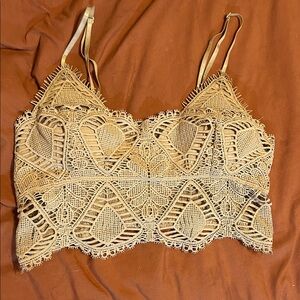 Listicle Tan Crochet Crop Top